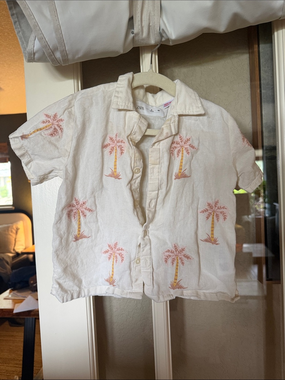 Zara Kids Cream Button-Down Shirt with Pink & Yellow Palm Print